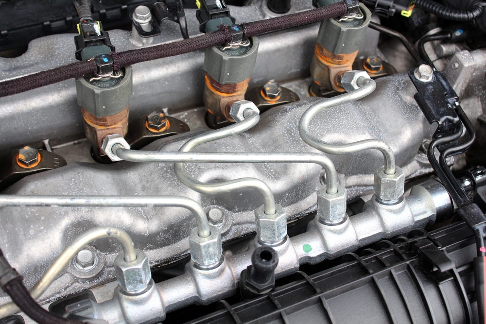 Close-up of a car's fuel system components